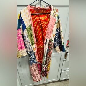 Kantha Colorful Patchwork Women's Robe  One size Reversible